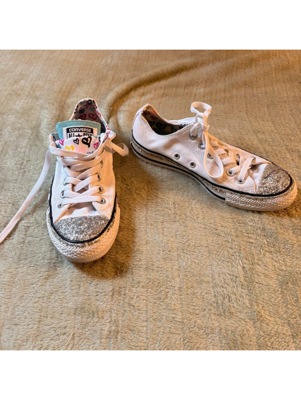 White and silver sequin Y2K Converse